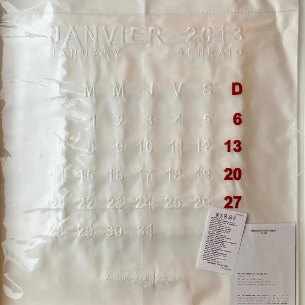 Maison Martin Margiela White and Red Calendar Wall Art 2013 COLLECTOR’S ITEM